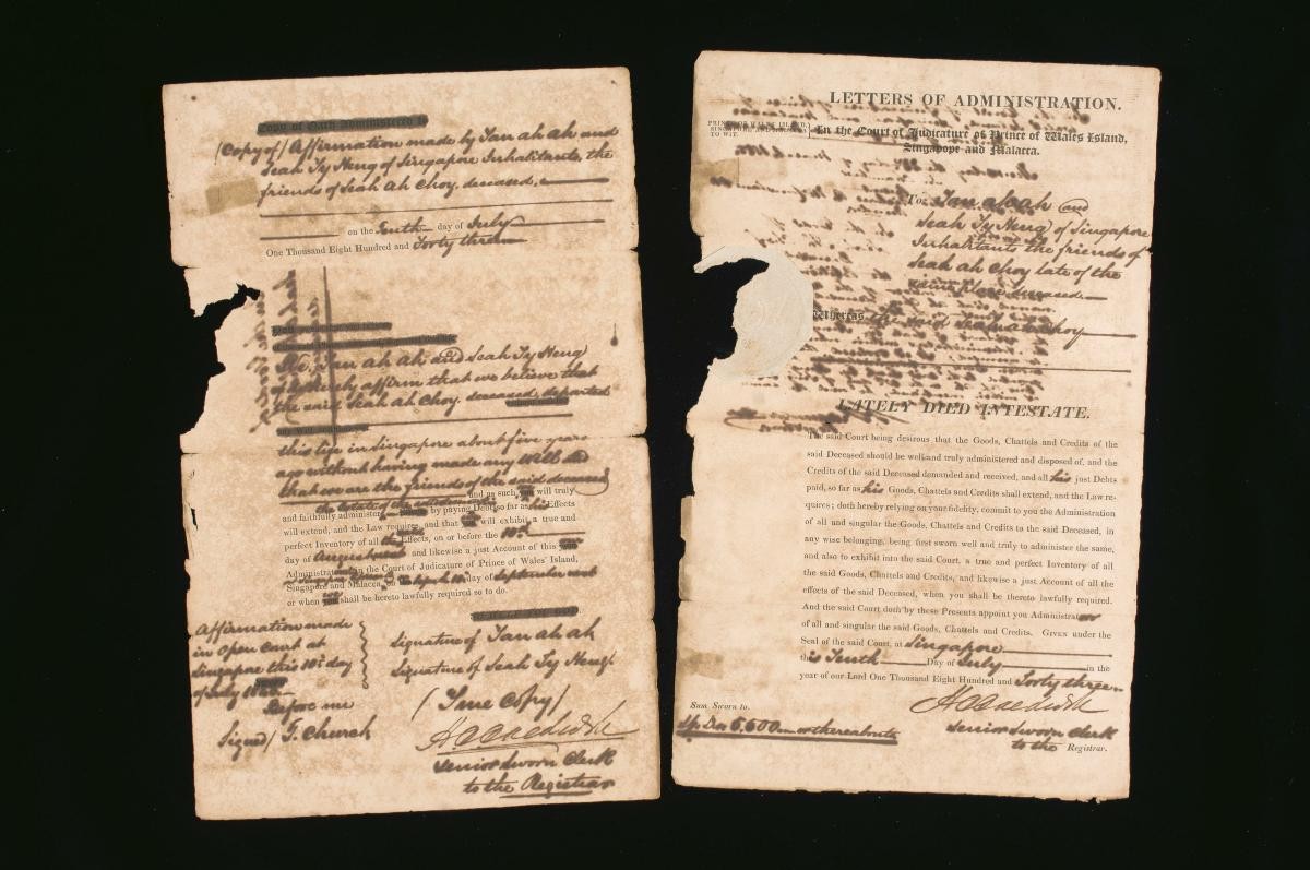 Letters of Administration and Oath concerning the estate of Seah Ah Choy