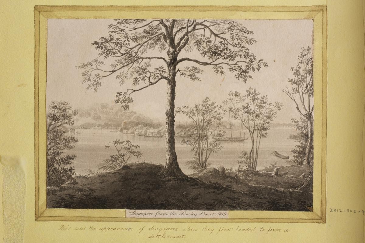 Drawing from the Houghton Album titled 'Singapore from the Rocky Point, 1819'