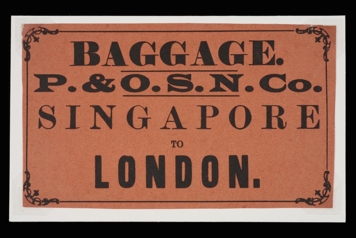 Peninsular and Oriental Steam Navigation Company (P&O) Singapore to London luggage label