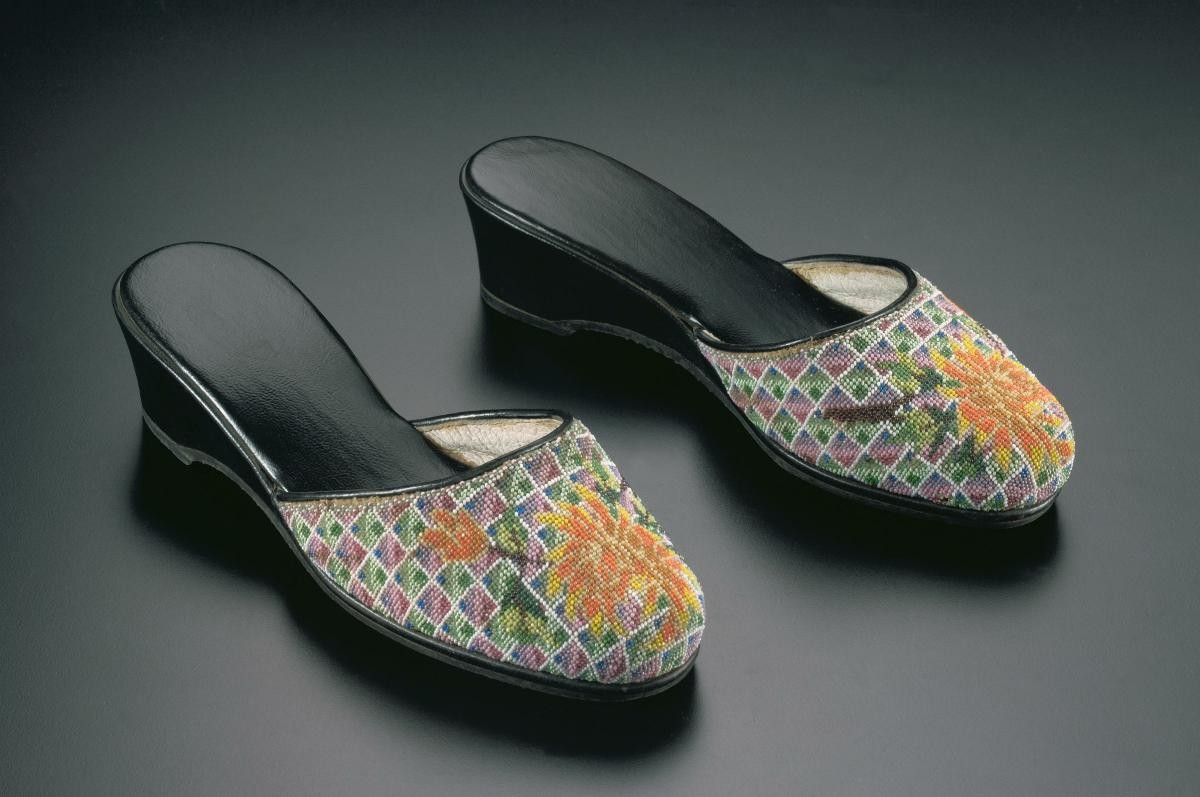Beaded slippers re-soled with wedges
