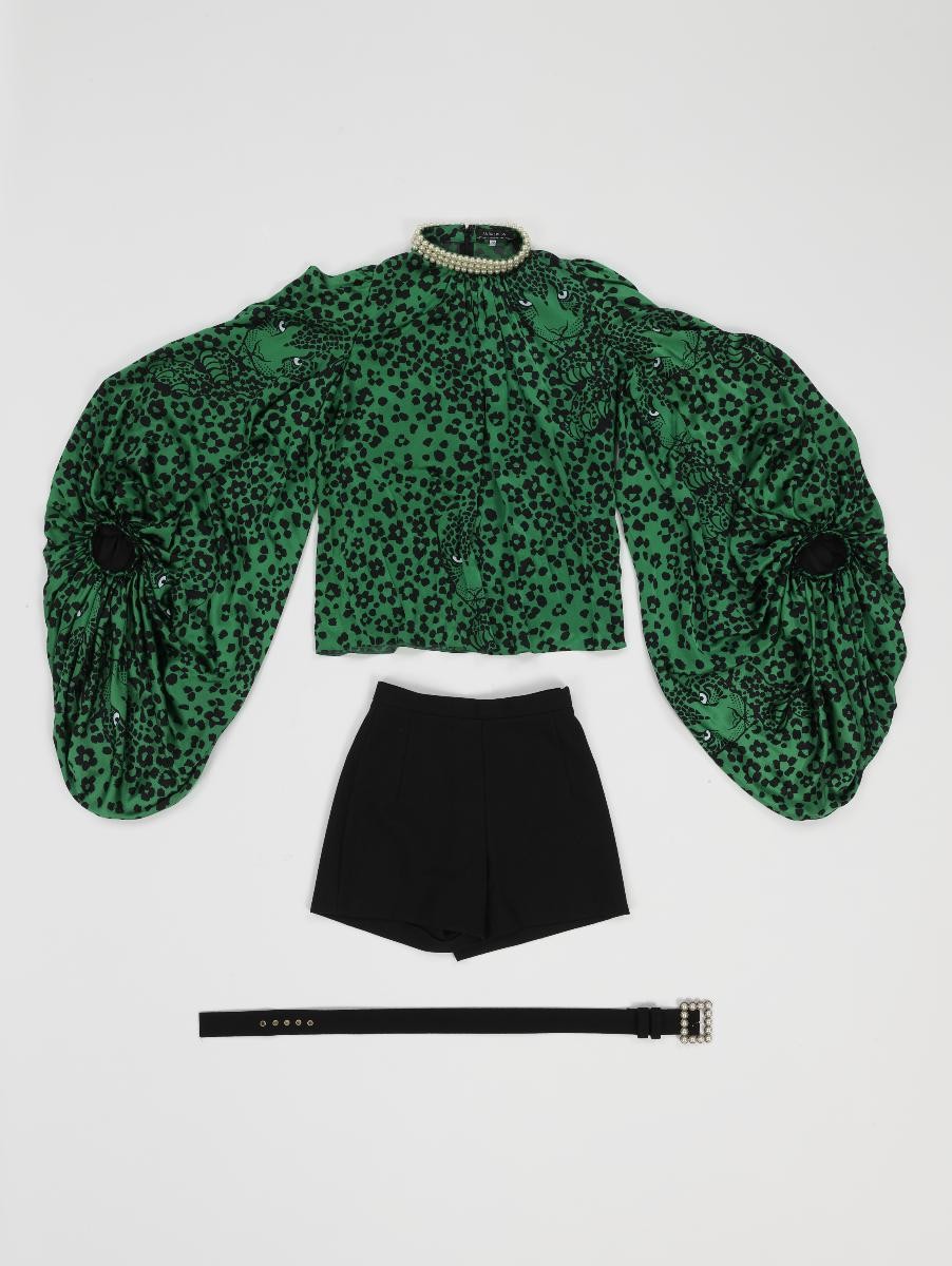 Blouse, shorts, and belt