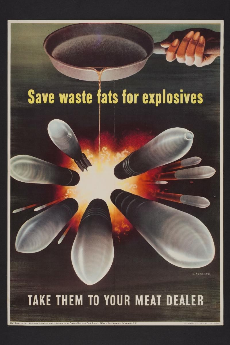 WWII Poster: Save Waste Fats for Explosive