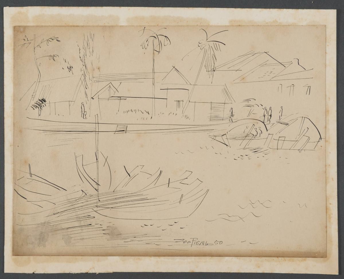 Untitled (Riverbank with Resting Boats)