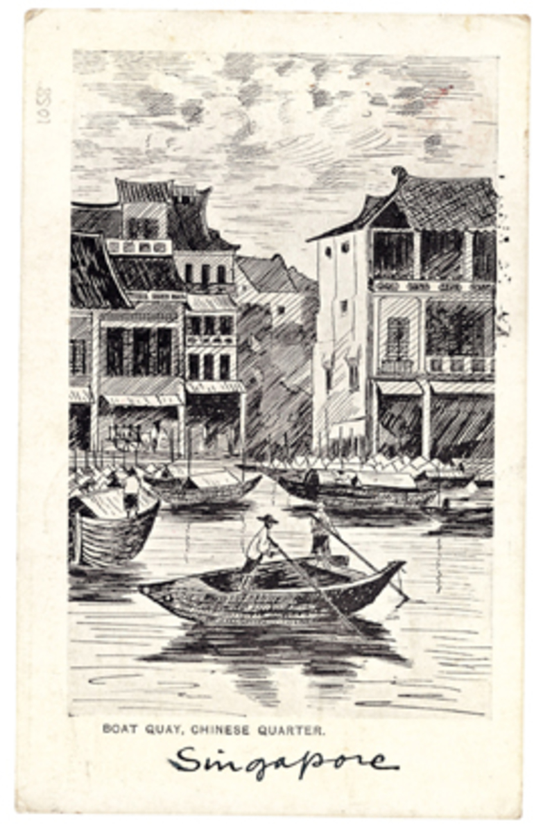 1910 Boat Quay Chinese Quarter Postcard