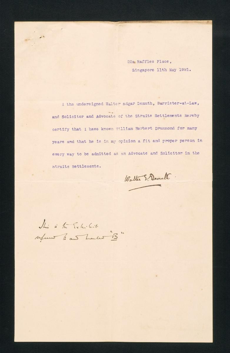 Testimonial for William Herbert Drummond by Walter Edgar Demuth