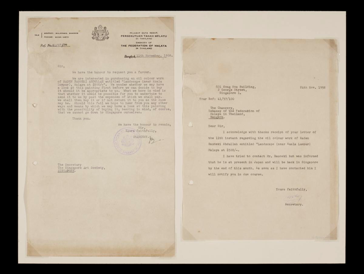 Letters between the Embassy of the Federation of Malaya in Thailand and the Singapore Art Society