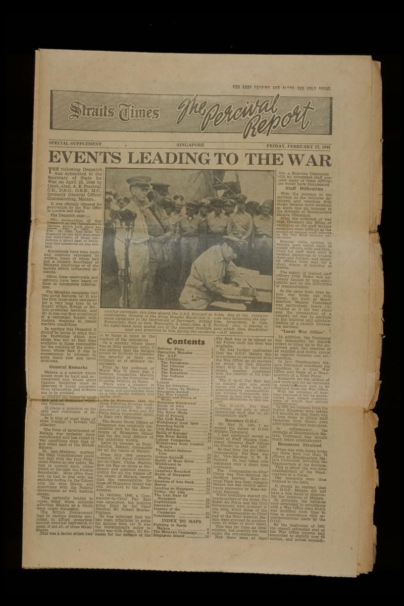 Article entitled ‘Events leading to the war’ published in The Straits Times