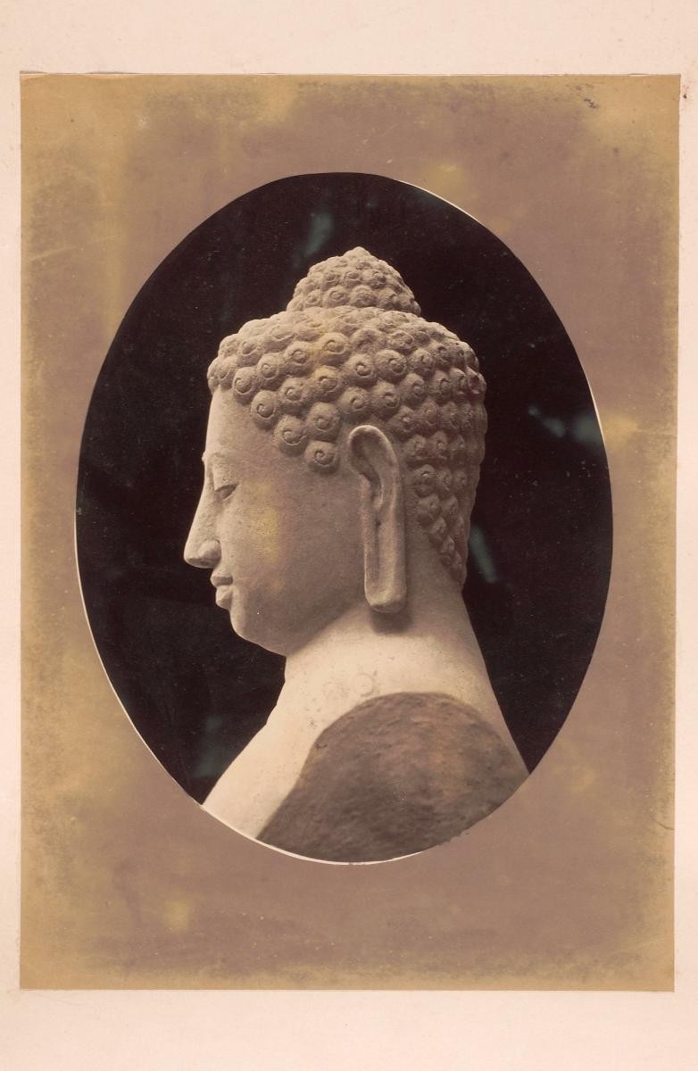 Buddha head in profile, Borobudur