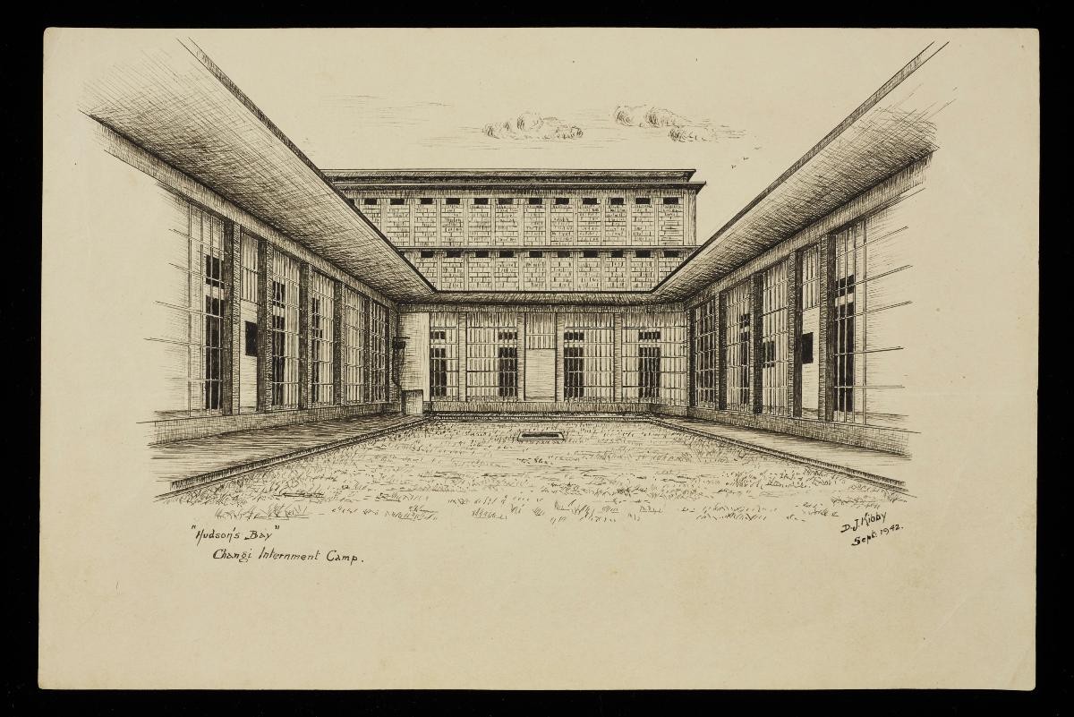 Sketch of Hudson's Bay in Changi Internment Camp by Donald J. Kibby