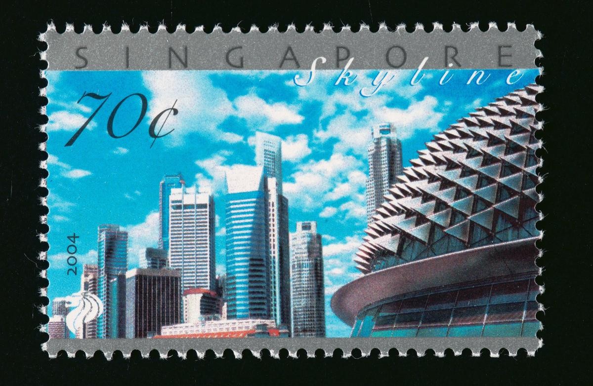 A stamp featuring a view of Singapore’s modern skyline