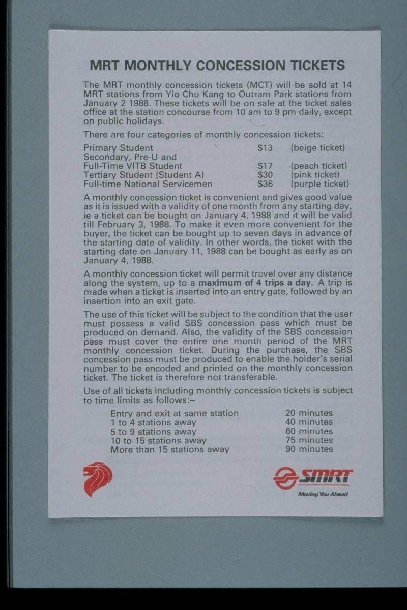 Guide for purchase and use of MRT monthly concession tickets