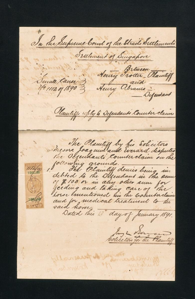 Plaintiff's reply to the defendant's counterclaim concerning the suit between Henry Trotter and Henry Abrauis