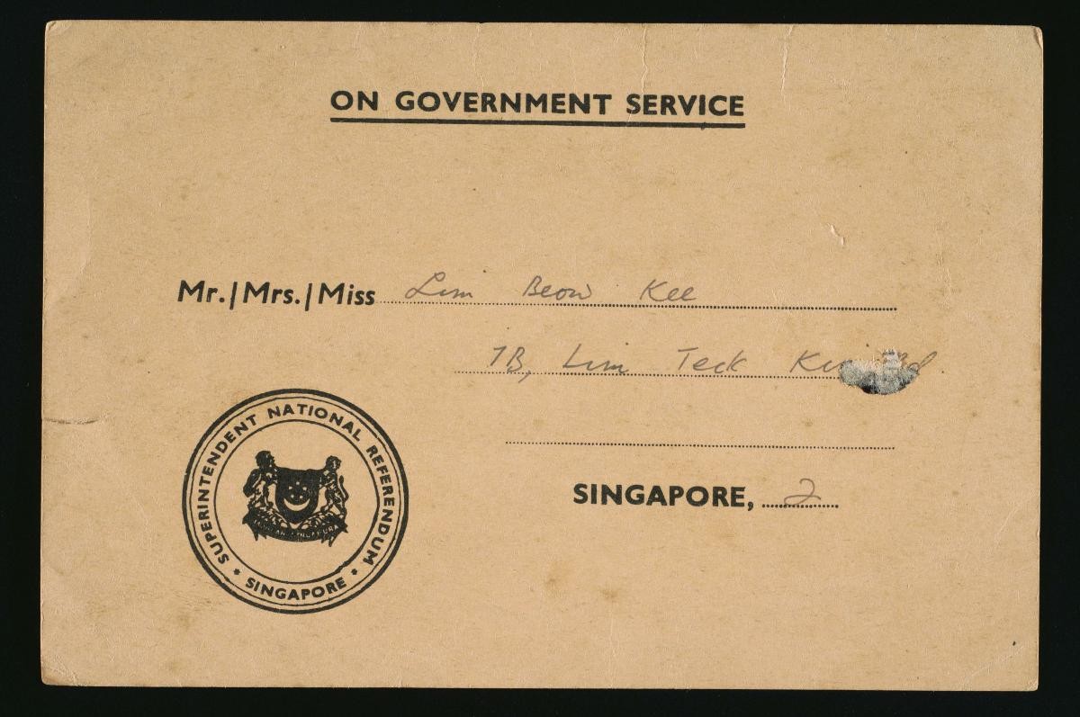 Singapore National Referendum voting card