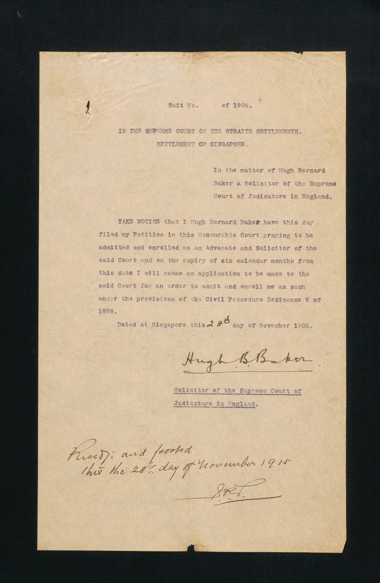 Notice filed by Hugh Bernard Baker