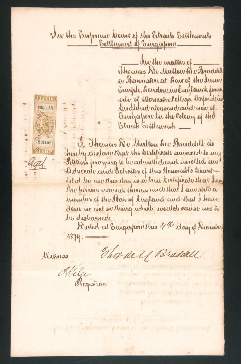 Declaration of Thomas De Multon Lee Braddell