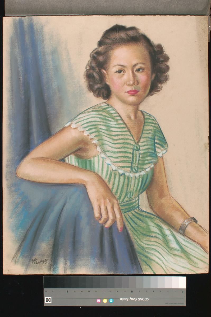 Lady in Green-stripped Dress
