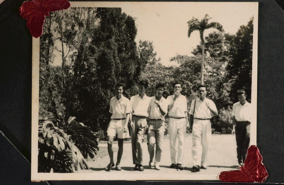 A group of Chinese men at the Botanic Gardens