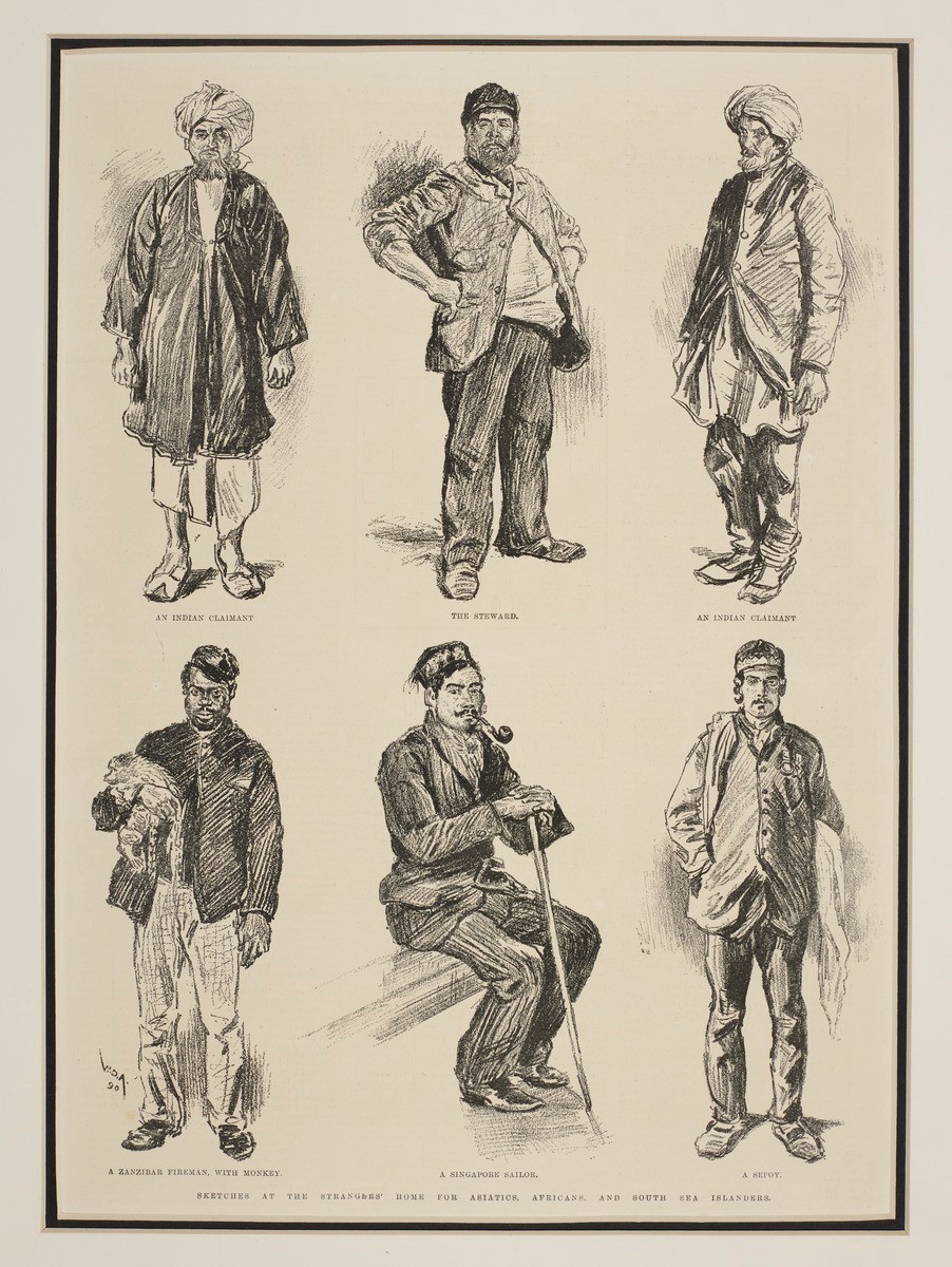Sketch titled ‘Lodgers at the Strangers' Home for Asiatics’