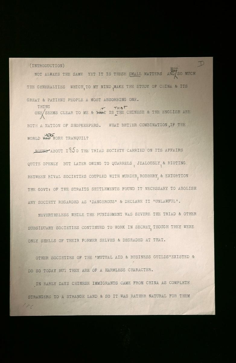 William Stirling's notes on Chinese secret societies in Singapore