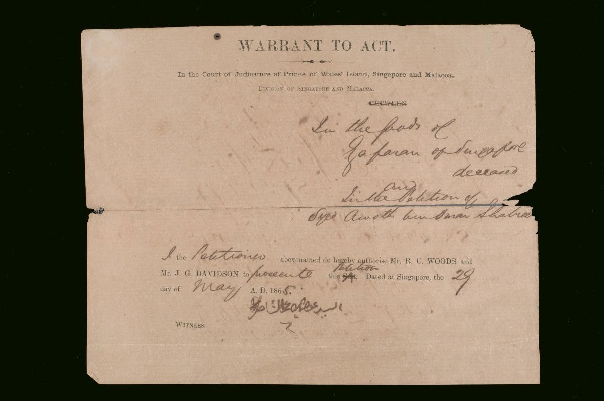 Warrant to act issued by Syed Awoth bin Omar Shabree