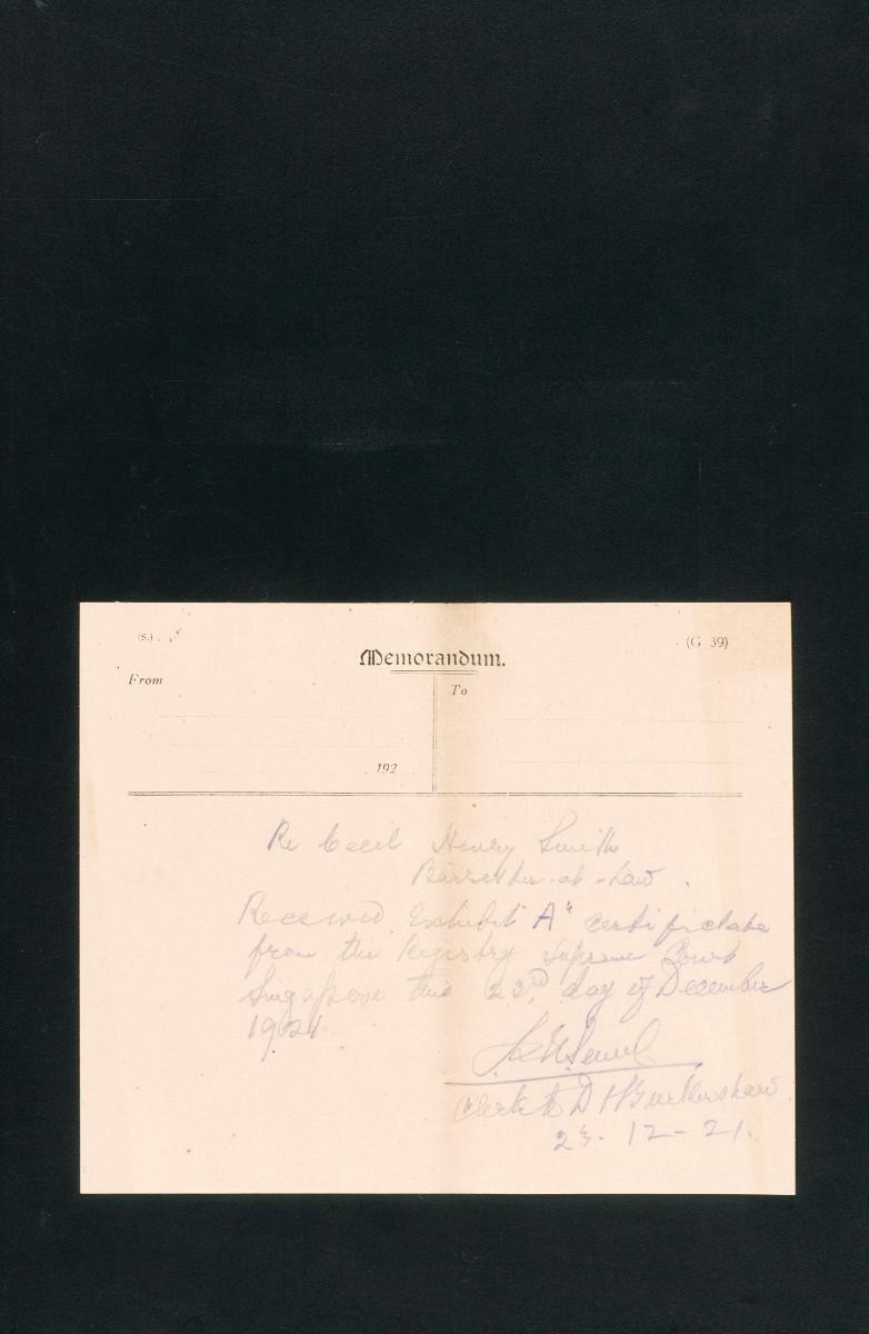 Memorandum concerning the application of Cecil Henry Smith
