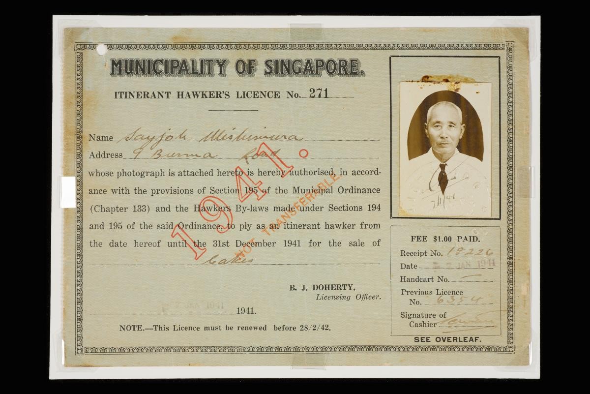License belonging to Sayjoh Mishimura, an itinerant hawker