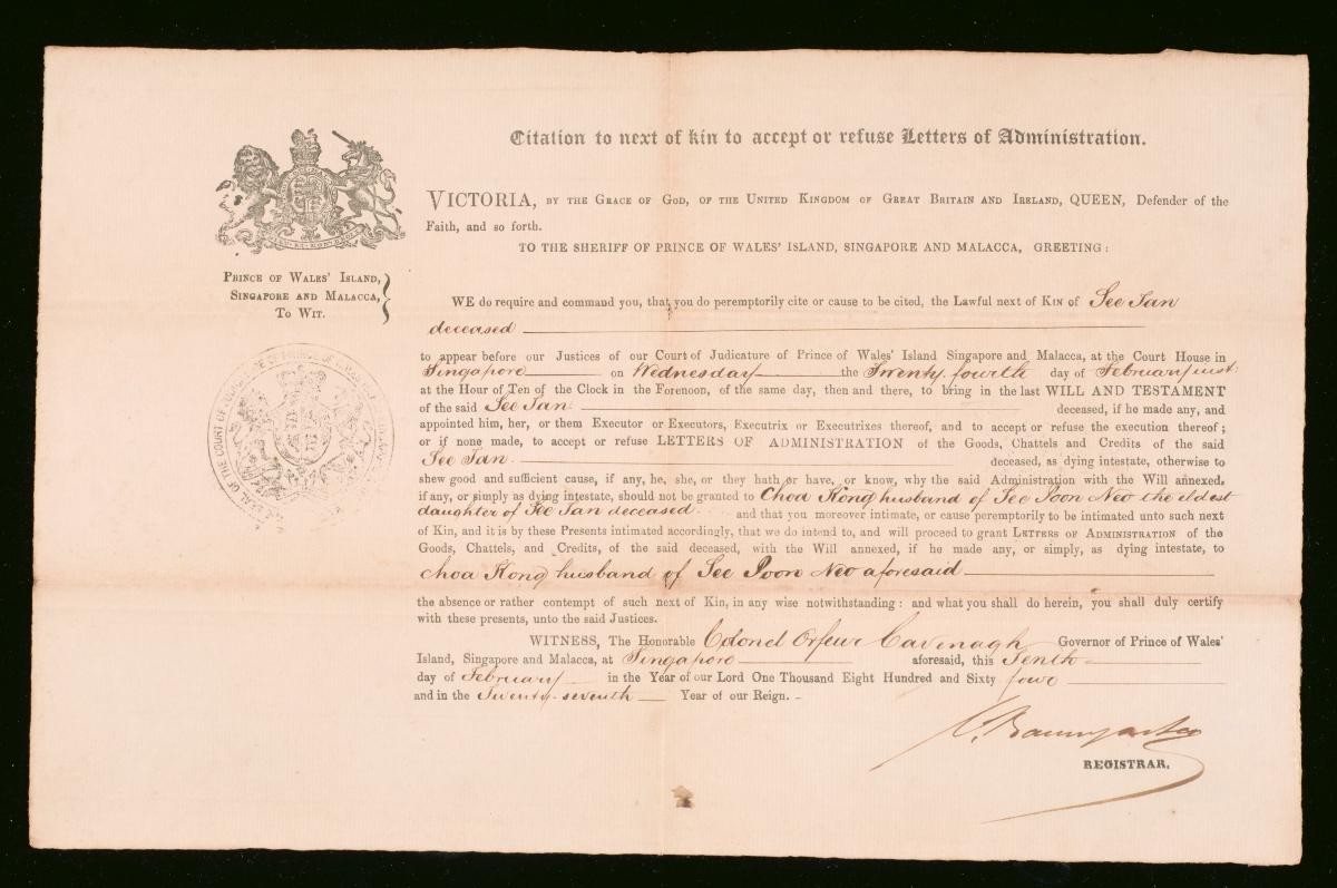 Citation to the next of kin of See Tan to accept or refuse the letters of administration