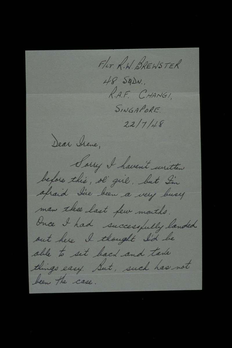 Hand-written letter and envelope from Flight-Lieutenant R.W. Brewster