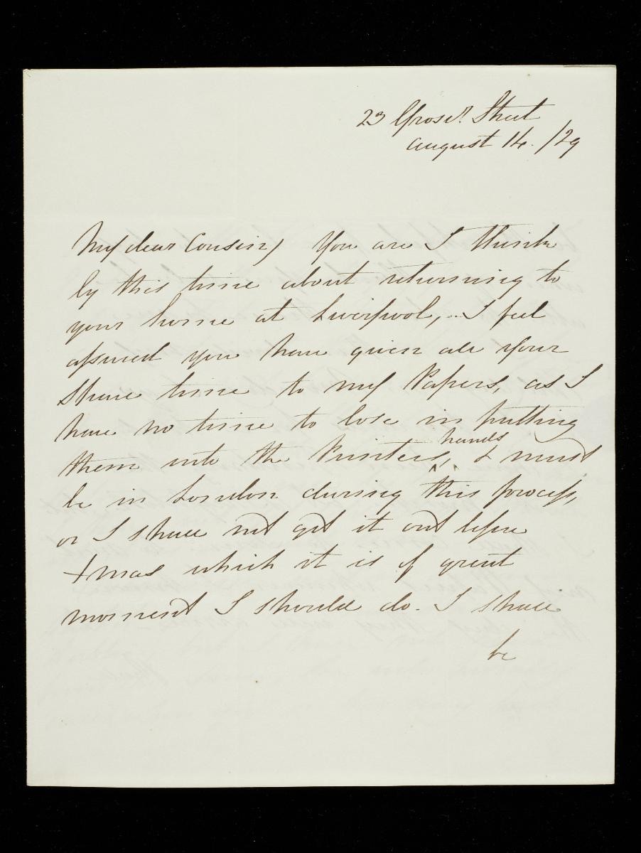 Letter from Lady Raffles to the Revd Thomas Raffles