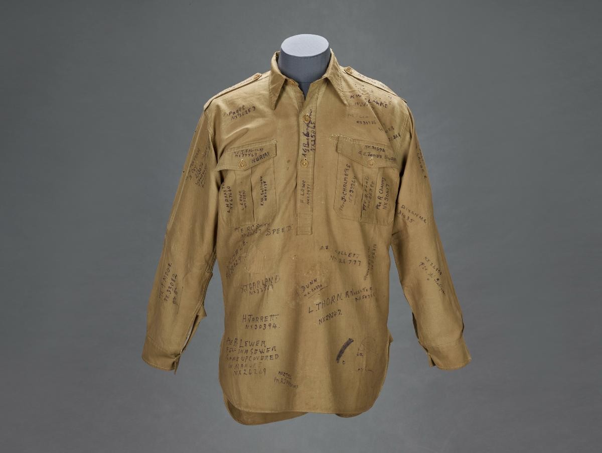 Long-sleeved shirt signed by 2/30th Battalion