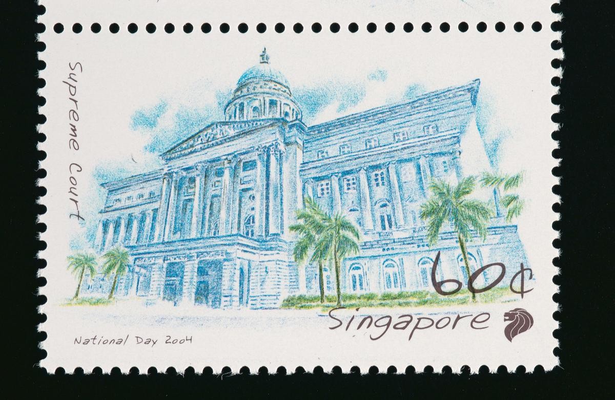 A stamp featuring the Supreme Court