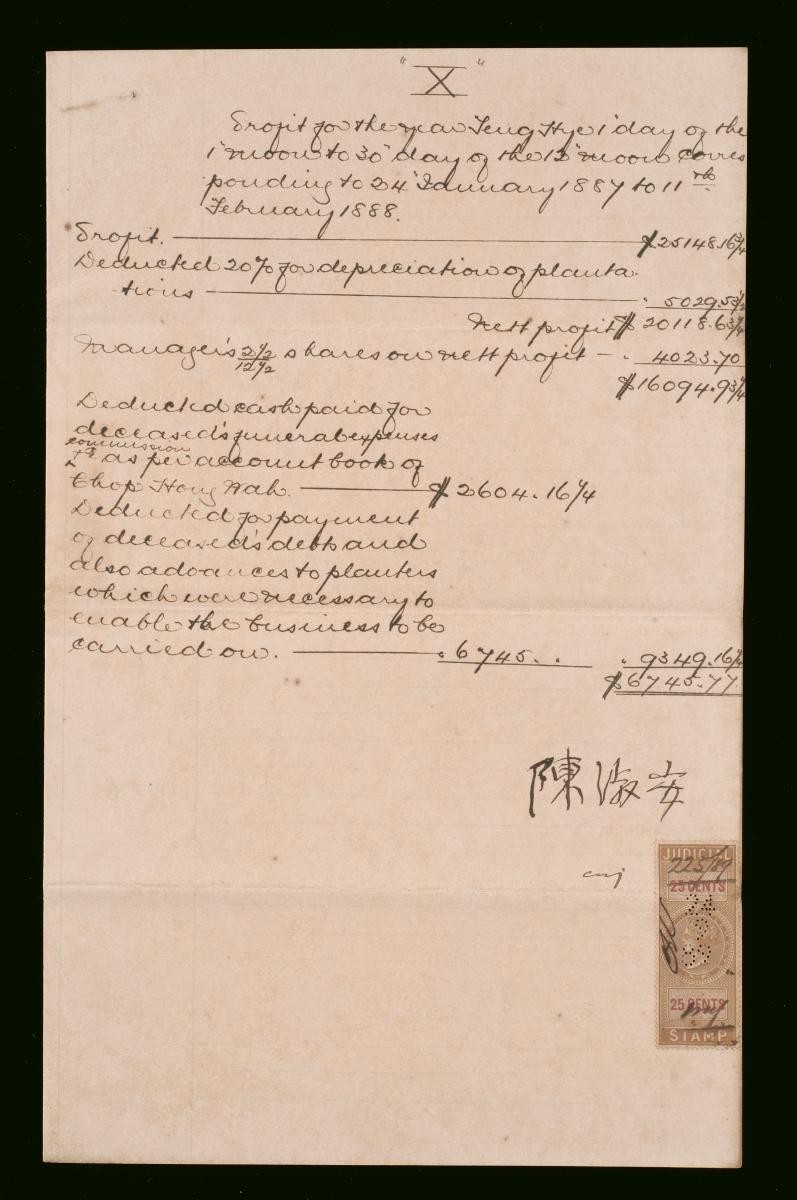 Account of the profits from 24 January 1887 to 11 February 1888