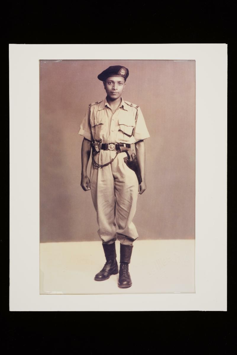 Studio photograph of Kalastree Suppiah in police uniform
