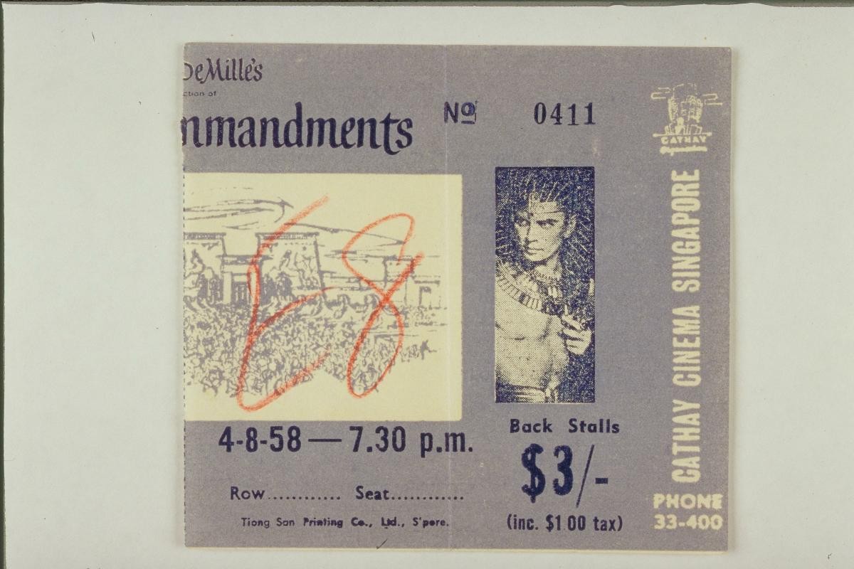 Cinema ticket for the film 'The Ten Commandments' from Cathay Cinema