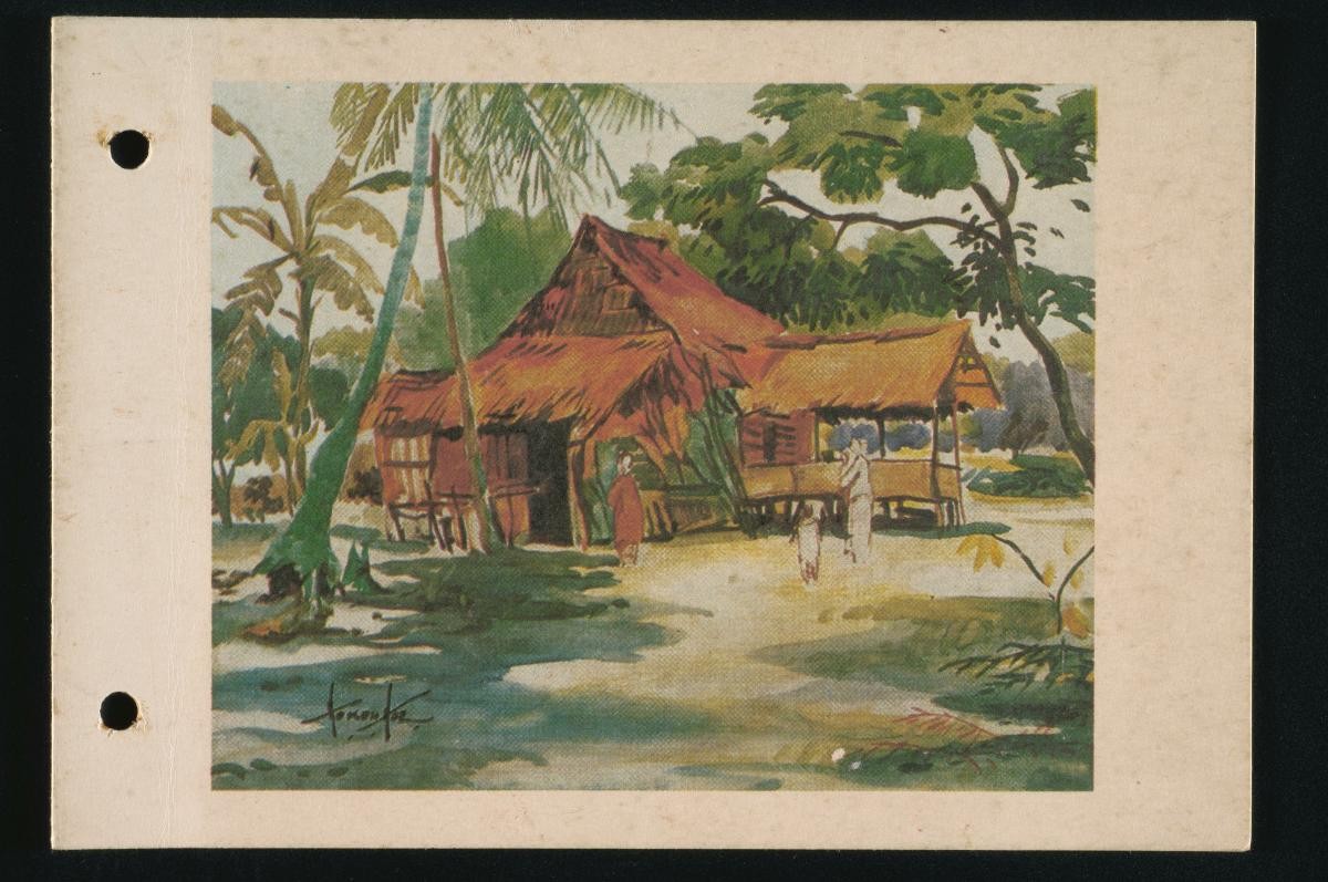 Painting by Ho Kok Hoe depicting an attap hut in the forest