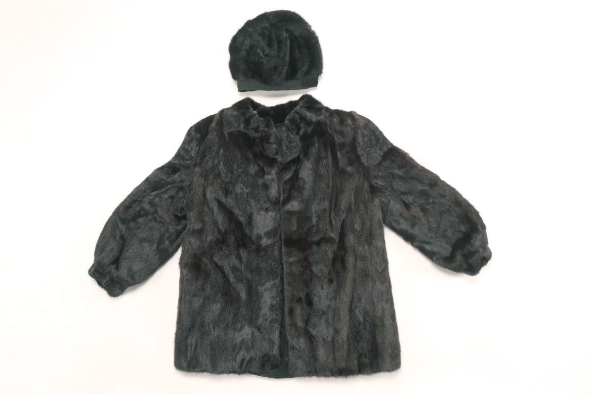 A Black Jewel mink coat with a matching cap