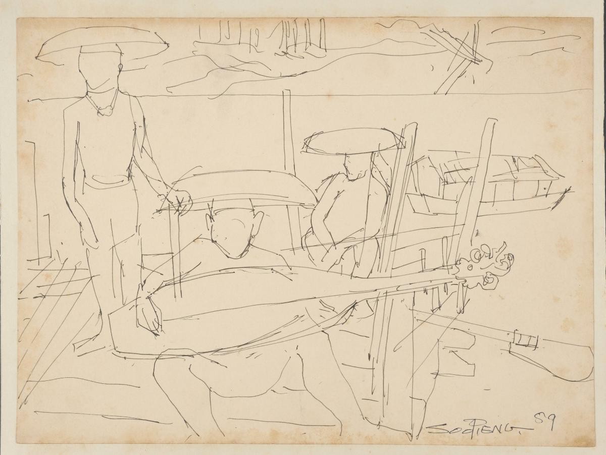 Untitled (Three Boatmen One Playing Stringed Instrument)