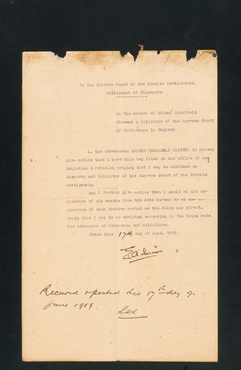 Notice filed by Edlund Archibald Stevens