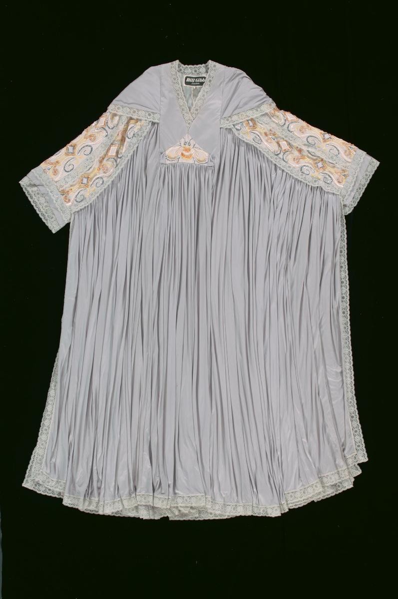 A long grey kaftan by Bill Gibb