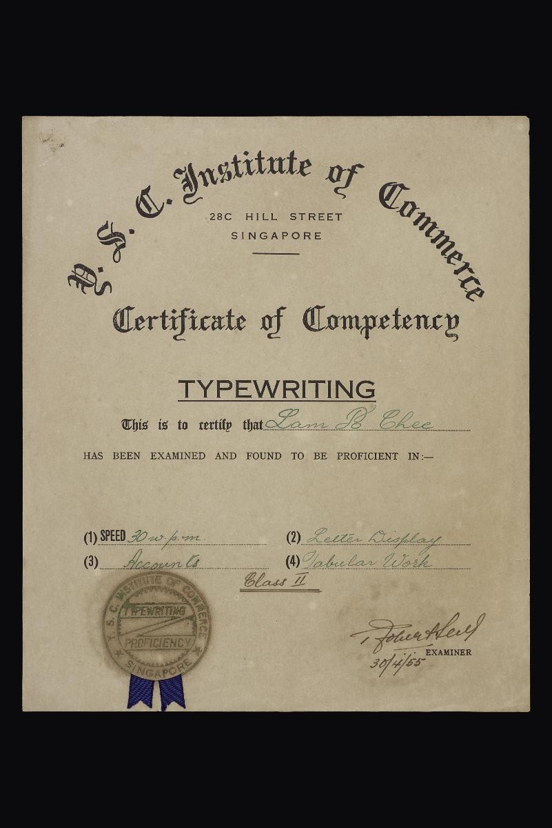 Certificate of Competency for typewriting (Class II Level)