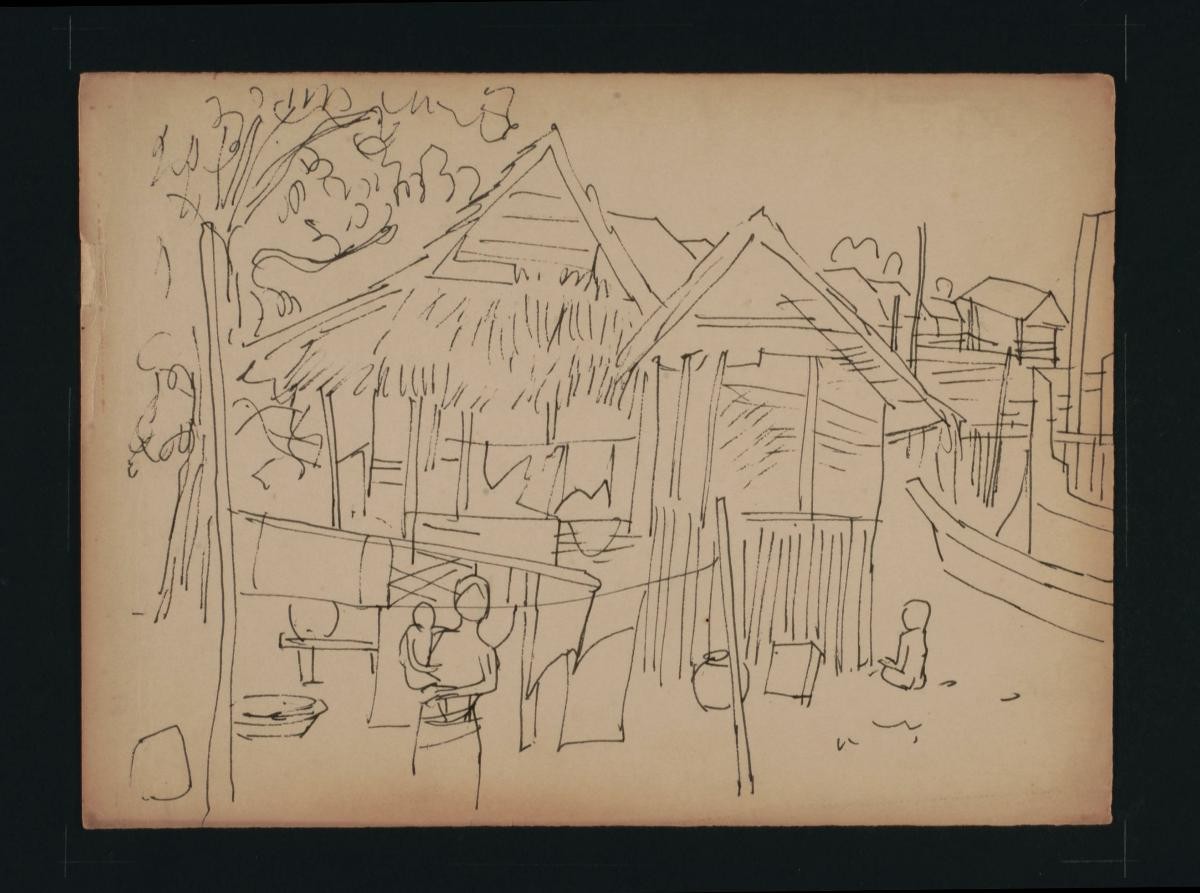 Untitled (Kampung Scene, One Woman, Two Children)