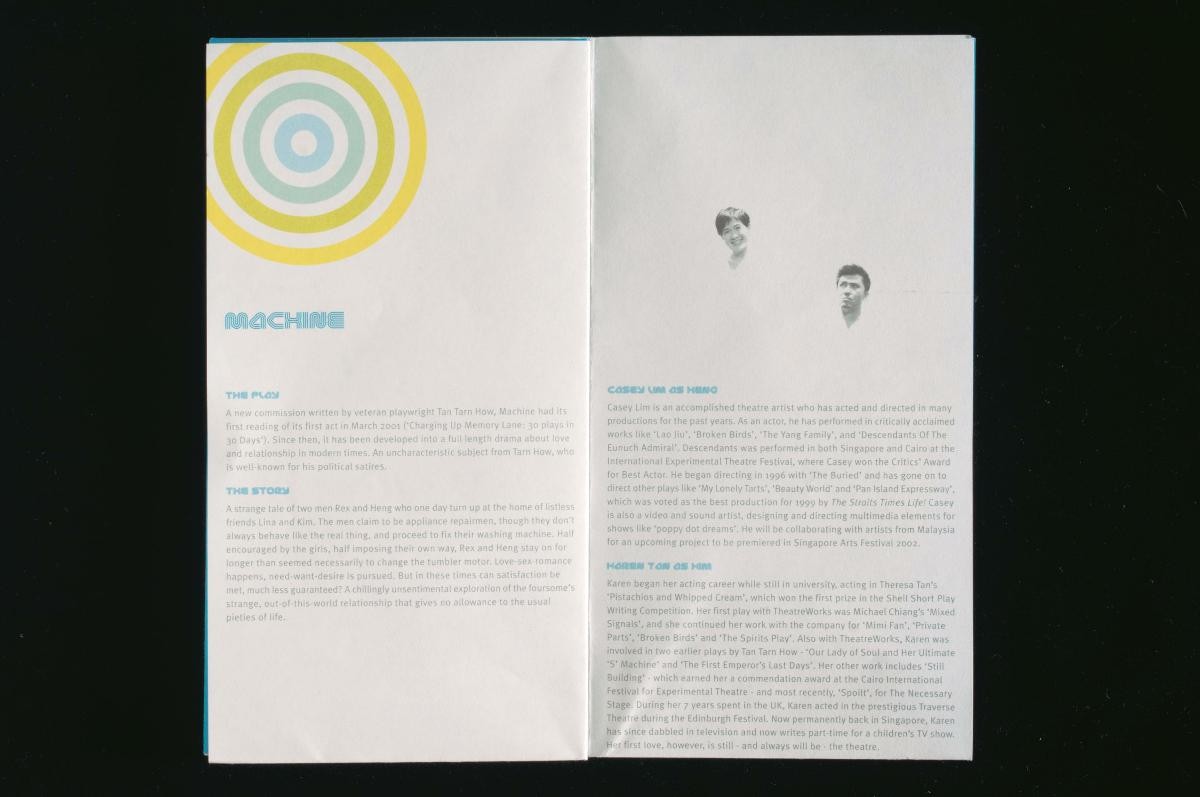 Programme booklet for the TheatreWorks’ production, ‘Machine’