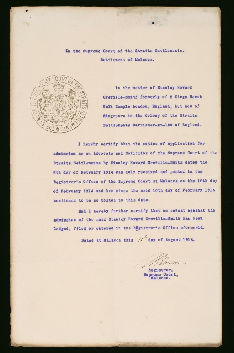 Registrar record for Stanley Howard Greville-Smith
