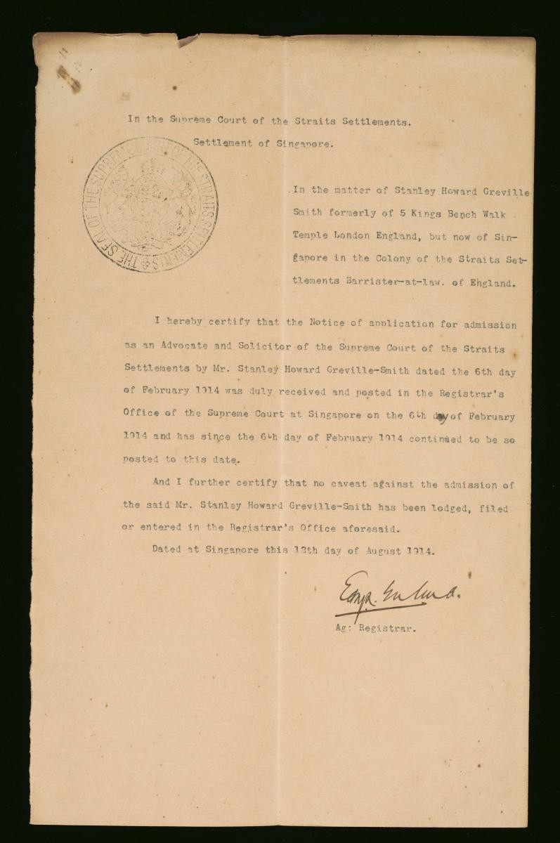 Registrar record for Stanley Howard Greville-Smith