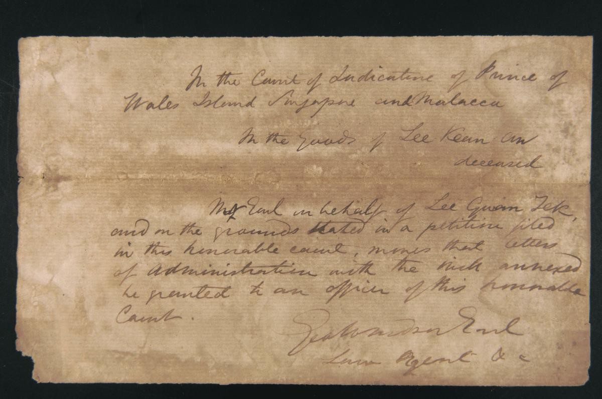 Document concerning the estate of Lee Kean Aw