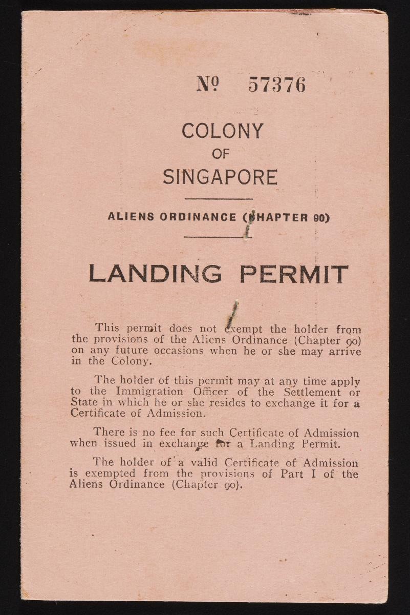Colony of Singapore Landing Permit