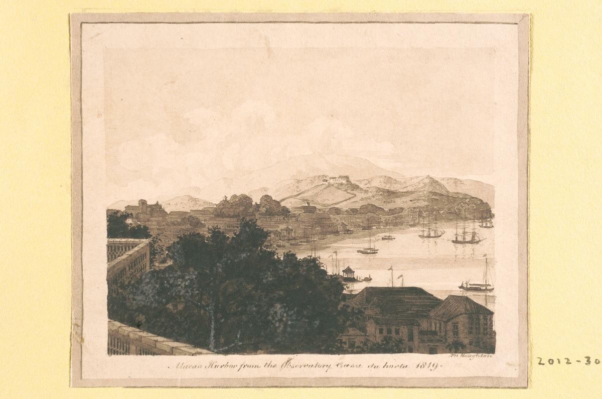Drawing from the Houghton Album titled 'Macao Harbor from the Observatory casa da horta, 1819'