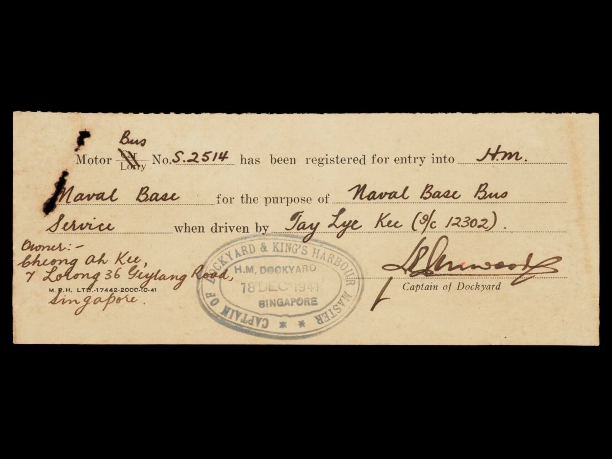 Naval Base bus service registration receipt